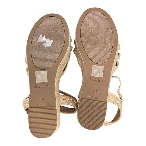 J. Crew | Strappy Raffia Espadrilles Platform Wedges Sandals Size 6.5 Shoes - Picture 10 of 11